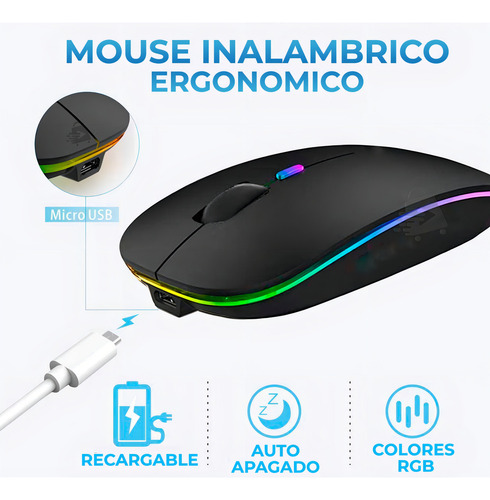 Ratón Inalámbrico Recargable Rgb Color 2.4g Mouse Silencioso