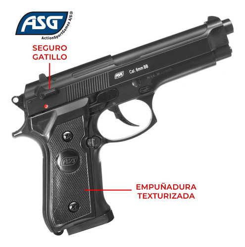 Imagen 4 de 9 de Pistola Spring Airsoft Asg M92 6 Mm Metálica