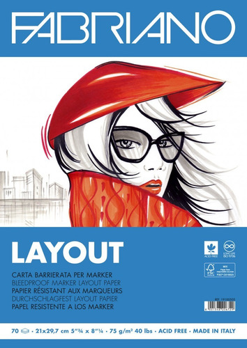 Block Layout Fabriano 75 Gms Con 70 Hojas 29.7 X 42cm Eg