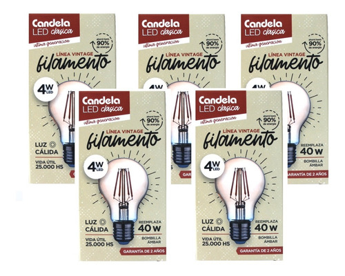 Lampara Filamento Vintage Globo 4w = 50w Candela Pack X10