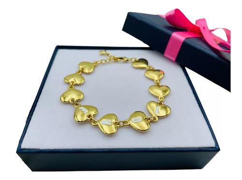 Pulsera De Corazones 4 Baños De Oro 18k Nice