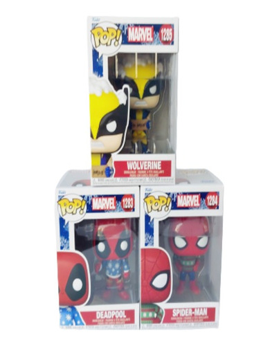 Set 3pcs Funko Marvel Navidad Deadpool,spiderman & Wolverine