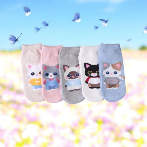 5 Pares Calcetines De Gato Para Mujer Unitalla Variados Estampado Único