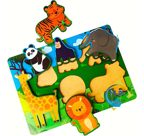 Imagen 3 de 6 de Encastre 6 Piezas Madera Gruesa Juego Didactico Bebes Niños