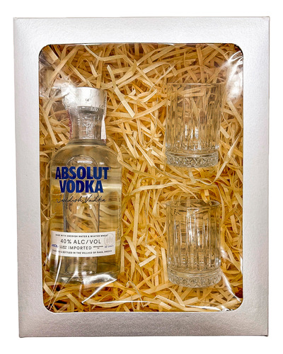 Kit Presente Vodka Absolut Tradicional 200ml + 2 Copos Shot