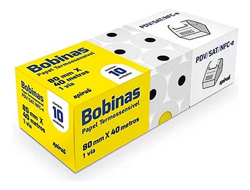 10 Bobinas Para Sat Pdv Nfc Spiral 1 Via 80mm X 40m Cor Branco