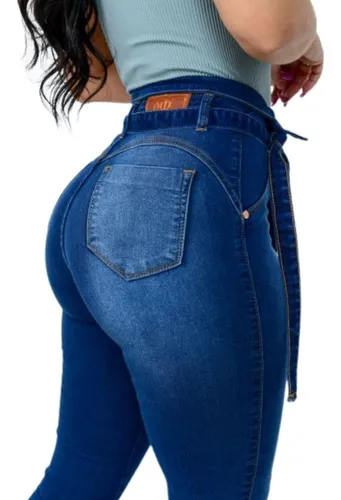 Calça jeans cintura alta com laço 2025