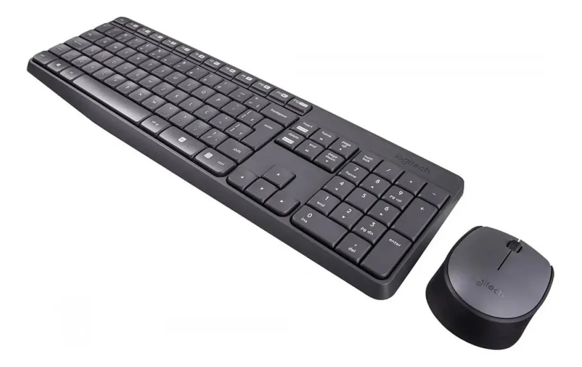 Teclado E Mouse Logitech Mk235 Sem Fio Abnt2 Cinza Cinza