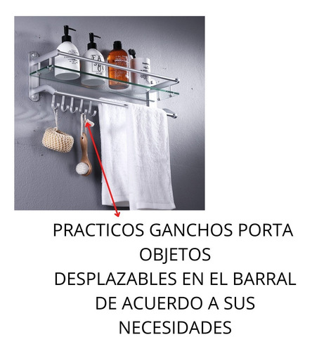Imagen 7 de 10 de Toallero Estante Organizador Baño Recto Repisa Aluminio Sati