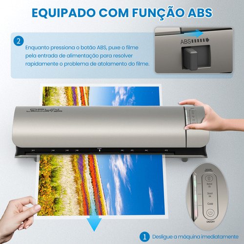 Plastificadora Laminadora 13 Polegadas Térmica Frio E Foil Compatível Com Carta A4, Ofício, Legal, Tabloide, A3, 30 Micas Incluídas Para Uso Em Escritório E Casa