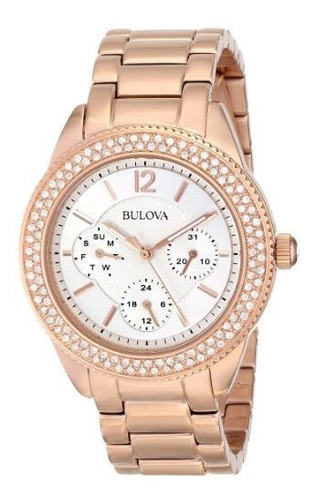 Reloj Bulova Swarovski Crystal Para Mujer Color Oro Rosa