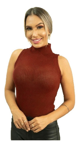 Imagem 8 de 10 de Kit 2 Blusas Feminina Gola Alta Canelada Tricot Tricô Frio