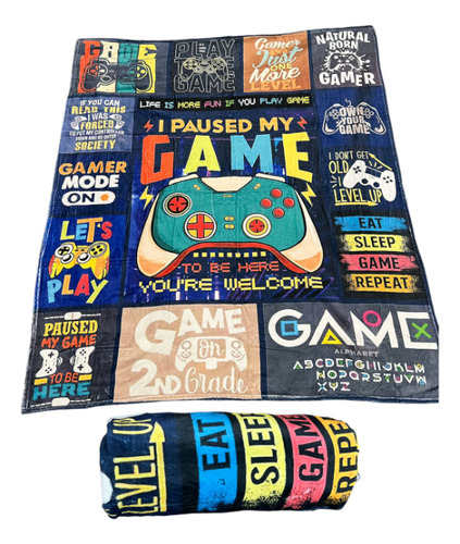 Colcha Gamer Jolly Bamby Individual Algodón 150x130 Cm. Color Azul Game