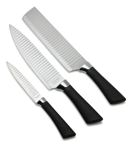 Set De 3 Cuchillos Wave Antiadherente Acero Inox Blackbull