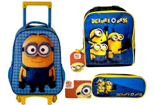 Imagem 1 de 4 de Kit Minions Original : Mochila Rodinhas + Lancheira + Estojo