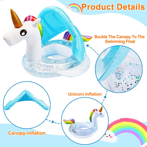 Flotador De Piscina Turnmeon Unicorn Con Toldo Para 1 A 3 Añ