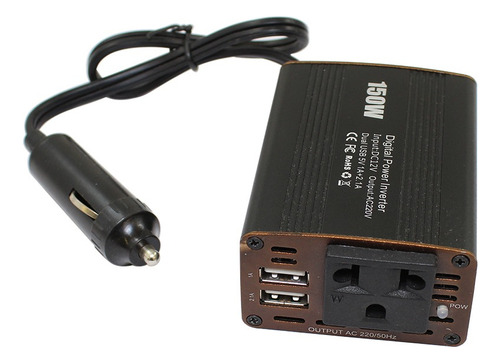 Inversor Auto Convertidor 12v 220v 150w Enchufe Notebook Usb