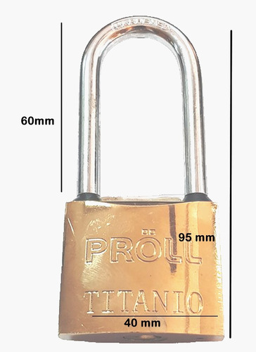 Imagen 2 de 4 de Candado Proll Titanio 40mm Aro Largo 3 Llaves Ramos Mejia