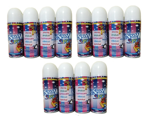 Pack 12 Spray Nieve Espuma Cumpleaños Año Nuevo 250 Ml