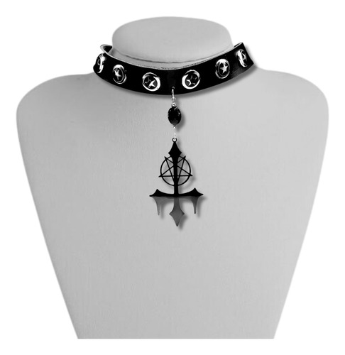 Collar Choker Gotico Para Mujer Y Dije Cruz Pentagrama Sigil