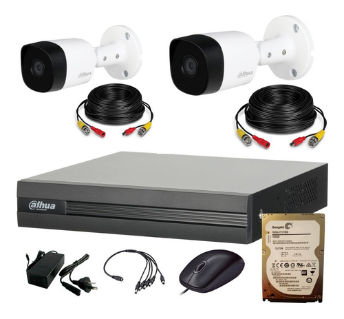 Dahua Kit Seguridad Dvr 4 Ch Hdmi P2p + 2 Camaras Full Hd 1080p 2mp Interior Exterior Ip 67 + Disco 500 Gb