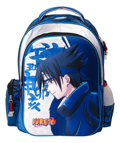 Mochila Naruto Escolar Para Niño Acabado 3d Sasuke Color Azul Oscuro Diseño De La Tela Liso