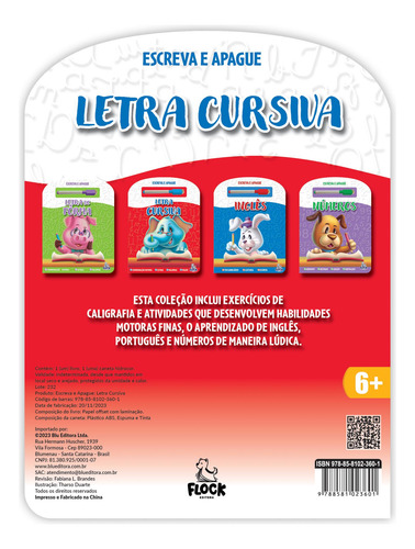 Escreva E Apague Ii: Letra Cursiva Treine, Apague E Aprenda Com Atividades Reutilizáveis Para Uma Alfabetização Divertida E Confiável!