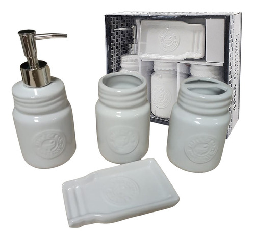 Conjunto De 4 Peças De Cerâmica Branco P/ Banheiro