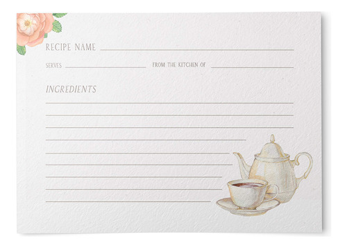 Tarjetas De Recetas De Té, 4 X 6 Pulgadas, Resistentes Al .