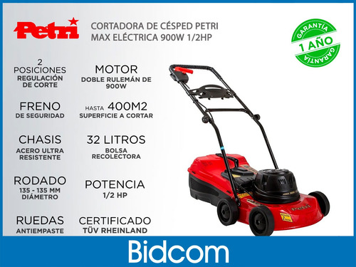 Imagen 2 de 9 de Maquina Cortar Pasto Eléctrica 900w 1/2hp Bolsa 32lts Petri