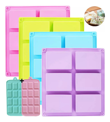 6 Moldes Rectangulares De Silicona Con 6 Cavidades Para Jabo