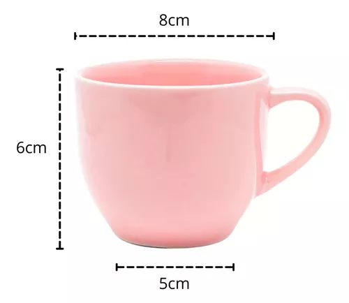 Jogo 6 Xicara Café Chá Porcelana Rosa 170ml