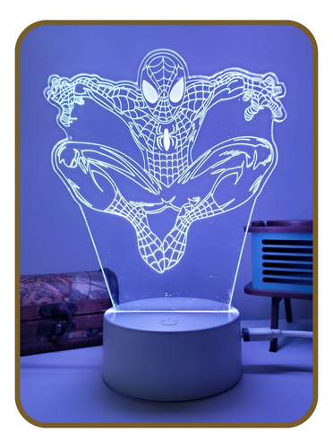 Luminária Noturna Presente Criativo Infantil Homem Aranha Cúpula 16 Cores Estrutura Branco