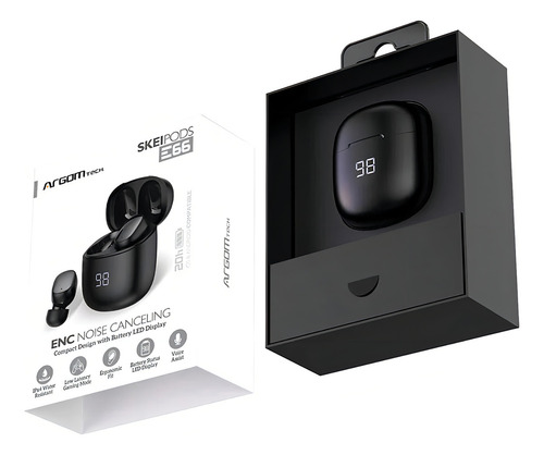 Fones de ouvido sem fio Bluetooth Argomtech Skeipods E66, cor preta