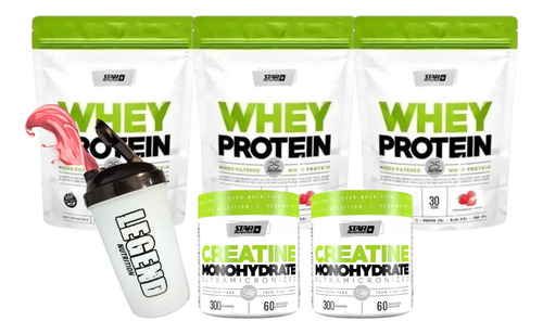 Star Nutrition Whey Protein X3 + Creatina 300gr X2 + Shaker 