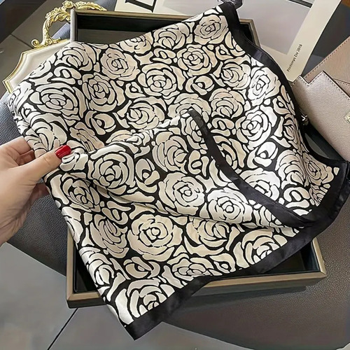 Pañuelo Mujer Saten Pañuelos Para La Cabeza Bandana 70 X 70 Blanco Floreado Unico