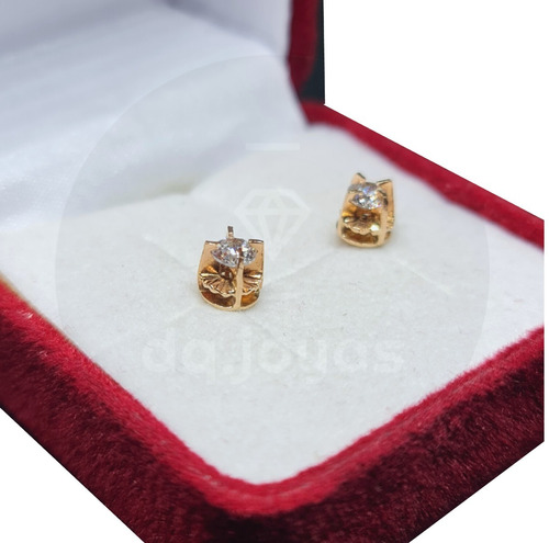 Aros Chatón Con Circón 4 Mm Oro 18 Kilates (18k)