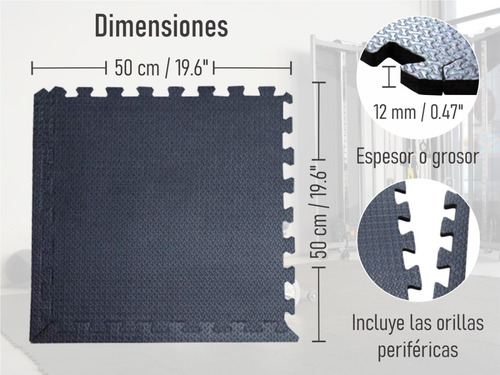 Imagen 3 de 8 de Piso Gimnasio Color Negro Eva Fomi Espesor 12 Mm Cubre 5 Mt2