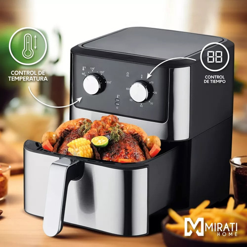 Freidora De Aire Mirati Con Capacidad De 6l 1500w Negro Y Plateado
