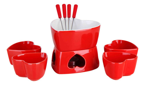 Conjunto Para Fondue 10 Peças Coração 500ml Cerâmica - Já