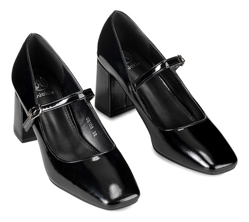 Zapato Formal Mujer Taco Alto Elegante Con Hebilla Weide
