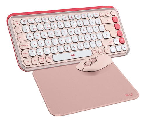 Kit De Teclado Y Mouse Pop Icon + Mousepad Logitech Rosado