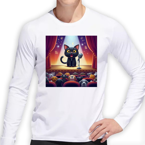 Remera Hombre Ml Gato Cantando En Un Teatro Sing Telon