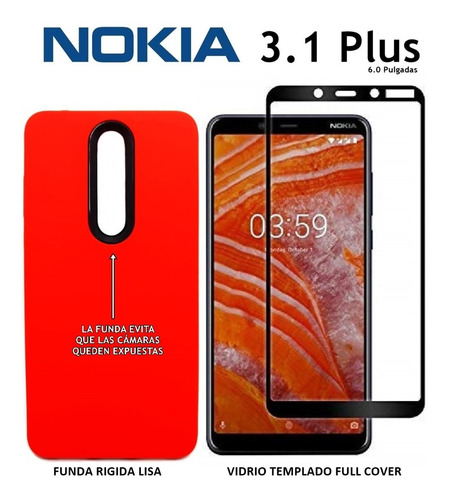 Funda Rigida + Templado Full Cover Full Glue Nokia 3.1 Plus