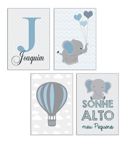 Quadrinhos Elefant Azul Personalizado Com Nome Kit 4 20x30cm