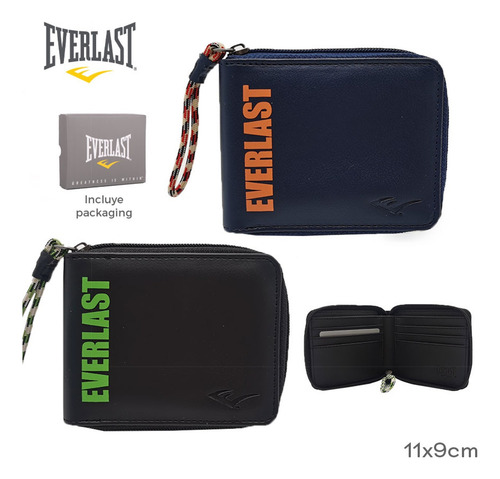 Billetera Everlast Con Cierre - Para Tarjeteros Y Billetes Eve 27808.1 Negro Liso