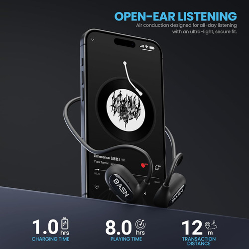 Auriculares Bason Airs1 Open Ear, Bluetooth 5.3 Air Conduct.