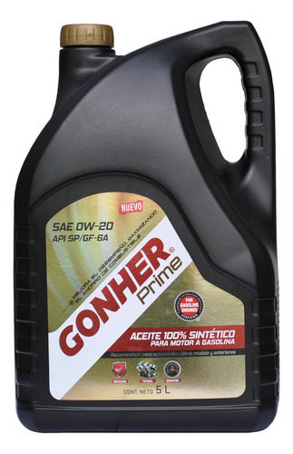 Aceite De Motor Sintético 0w20 5 Litros Gonher Prime