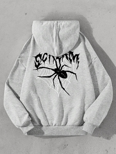 Hoodie Araña Scream Telaraña Impreso Espalda Sudadera Trendy