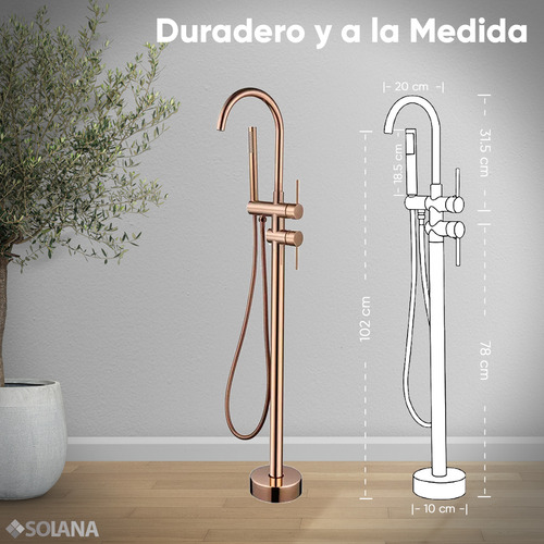 Solana Kit Tina De Baño Ovalada De Acrílico Slim 150x80x60 Cm + Grifo Independiente Cuello Cisne Monomando Gold Rose / Bañera Blanca De Acrílico Solido Térmico / Kit Completo Blanco/goldrose